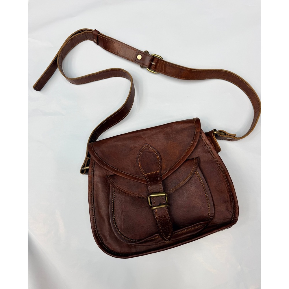 Firu Handmade Brown Leather Crossbody Bag Distressed Boho Satchel Messenger